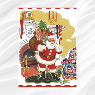 Poster Natal Antigo, Papai Noel Alegre com Presentes