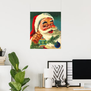 Poster Natal Antigo, Papai Noel dos anos 50 Alegre e Retr