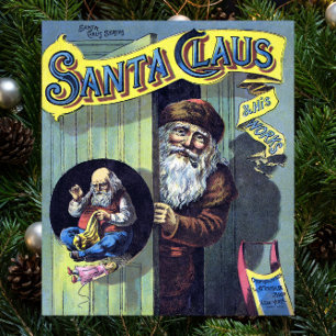 Póster Natal Antigo, Papai Noel e Seu Livro de Trabalhos
