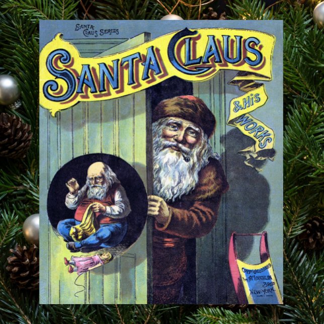 Póster Natal Antigo, Papai Noel e Seu Trabalho Livro (Criador carregado)