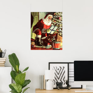 Poster Natal Antigo, Papai Noel Retro com Presentes