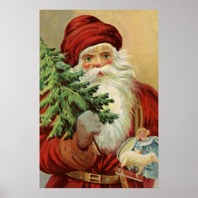 Poster Natal Antigo, Papai Noel Vitoriano com Árvore (Frente)