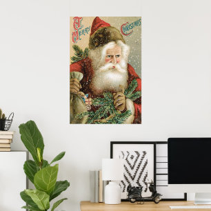 Poster Natal Antigo, Papai Noel Vitoriano com Pinheiro