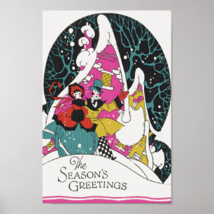 Poster Natal Antigo, Pessoas da Cidade Vitoriana Elegante