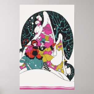 Póster Natal Antigo, Pessoas da Cidade Vitoriana Elegante