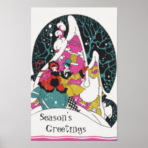 Póster Natal Antigo, Pessoas da Cidade Vitoriana Elegante