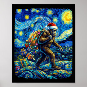 Poster Natal Bigfoot Chapéu de Papai Noel Van Gogh Noite