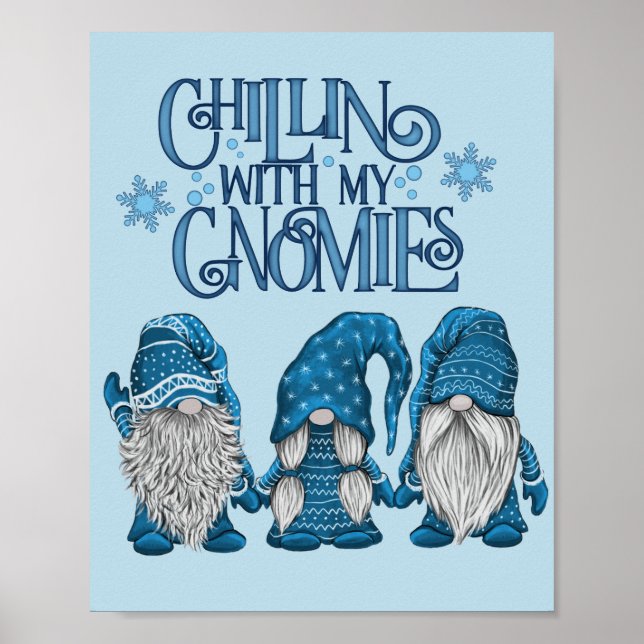 Poster Natal Blue Winter Trio Chillin Com Meus Gnomos (Frente)