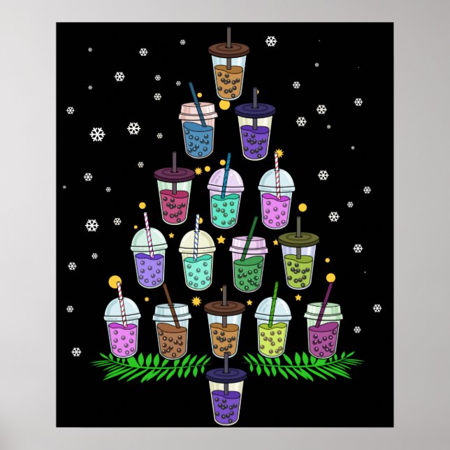 Poster Natal Boba Tea Gift Men Mulheres Árvore de Natal (Frente)