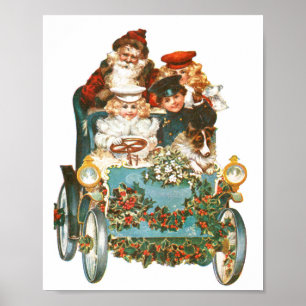 Poster Natal bonito do carro vintage   Papai Noel