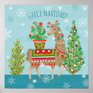 Poster Natal bonito dos lamas de Navidad   do velo