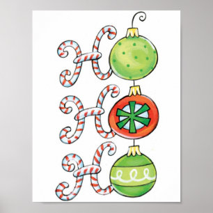 Poster Natal bonito Ho Ho Ho, ornamento dos bastões de