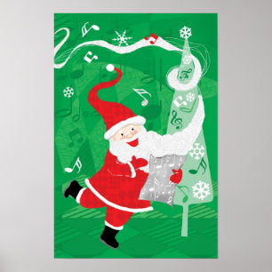 Póster Natal bonito, Papai Noel canta e dança