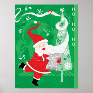 Póster Natal bonito, Papai Noel canta e dança