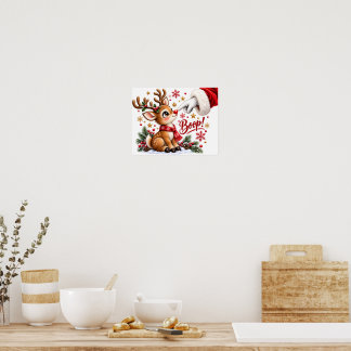 Poster Natal Bonito Papai Noel e Boop no Nariz do Renas