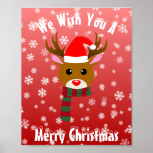 Poster Natal Branco Rudolph Rudolph, Rena Nosada Vermelha