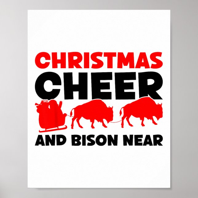 Poster Natal Cheer E Bison Perto - Bison Buffalo Xma (Frente)