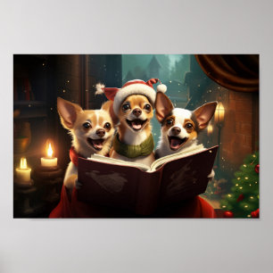 Poster Natal Chihuahuas Caroling Férias Festivas