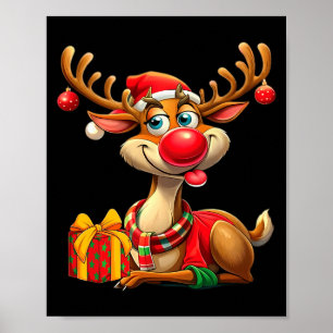Poster Natal Com Rena Cute Presente Divertido Xmas Long