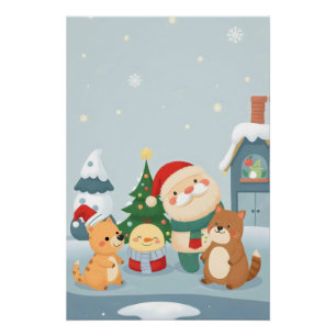 Póster natal com uma cláusula santa e gatos