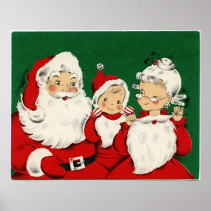 Póster Natal da família de Papais noeis Vintage