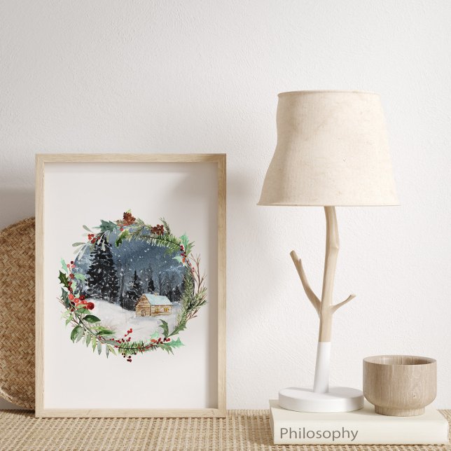 Poster Natal da Floresta de inverno com Aquarela (Criador carregado)
