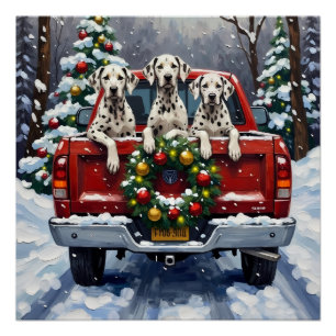 Póster Natal Dalmatiano Caminhonete Vermelha Feriado