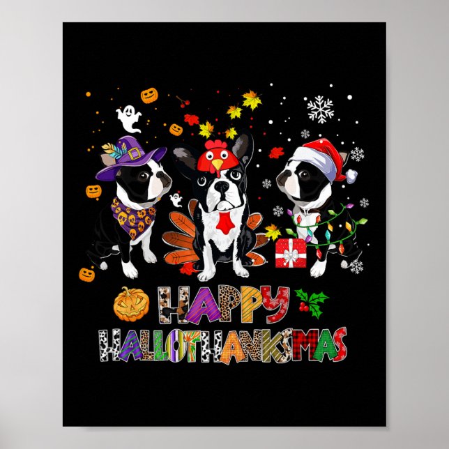 Poster Natal de Ação de Graças, Boston Terrier Dog Hallot (Frente)