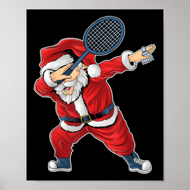 Poster Natal de Badminton Santa Claus Dabbing Com Peteca (Frente)