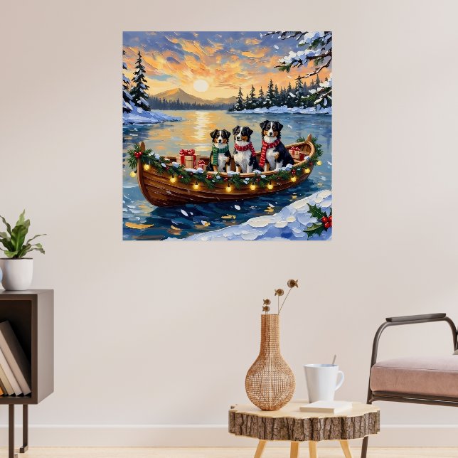 Poster Natal de barco de Australian Shepherd Festa (Sala de Estar 3)