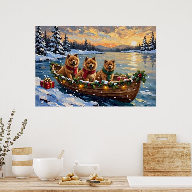 Poster Natal de barco de Chow Chow nas festas (Cozinha)