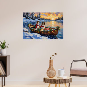 Poster Natal de barco de Shetland Sheepdog no feriado