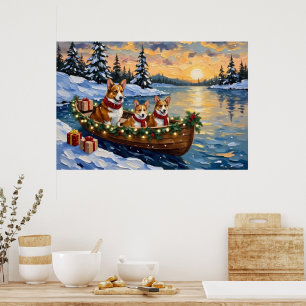 Poster Natal de barco do Corgi