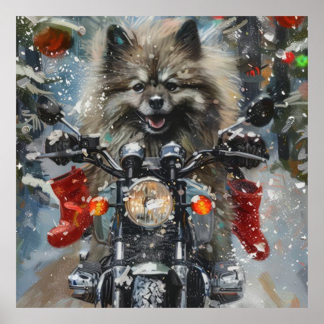 Poster Natal de Motocicleta de Keeshond (Frente)