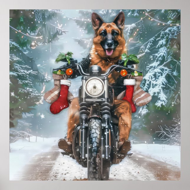 Poster Natal de Motocicleta german shepherd (Frente)