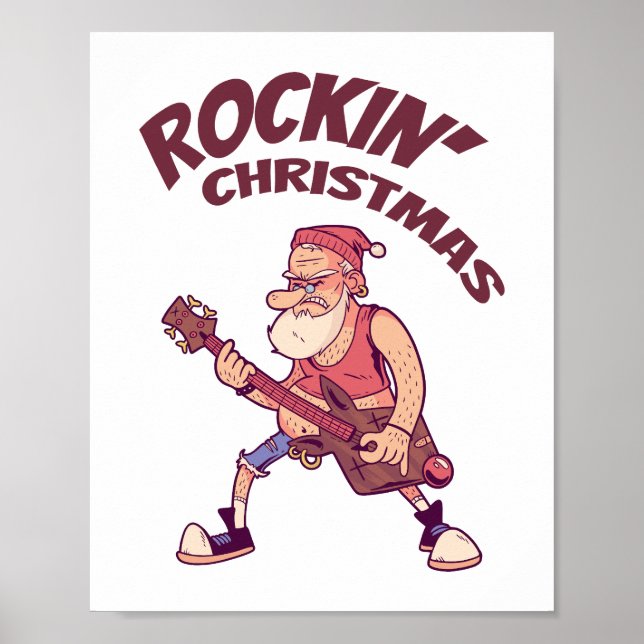 Poster Natal de Rockin, Papais noeis balançando com Guita (Frente)