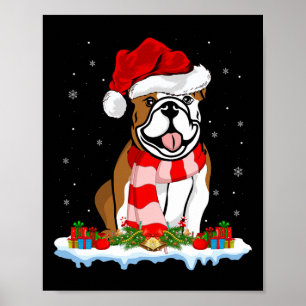 Poster Natal de Santa Hat American Buldog do Xmas Lightin