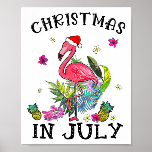Poster Natal de Verão Flamingo Rosa Tropical