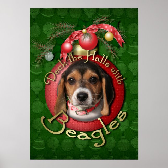 Póster Natal - Deck the Halls - Beagles (Frente)