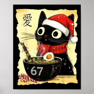 Poster Natal Divertido 67 Seis Sete Gato Ramen Japonês Ka