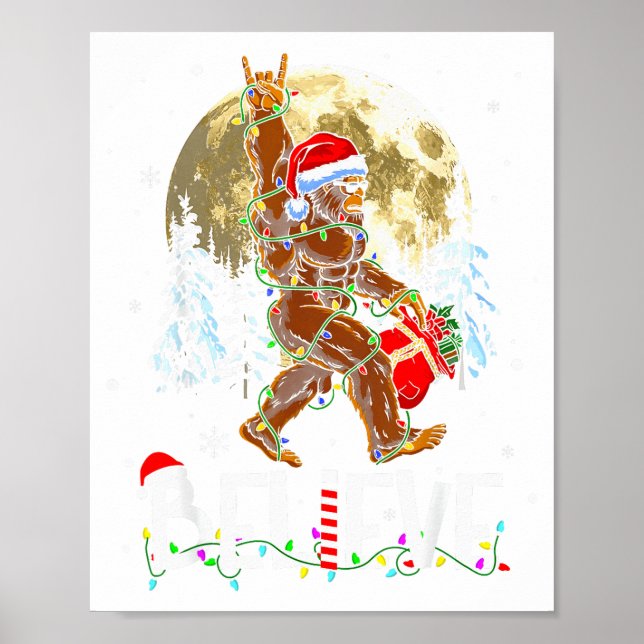Poster Natal Divertido Bigfoot Acredite Sasquatch Em  (Frente)