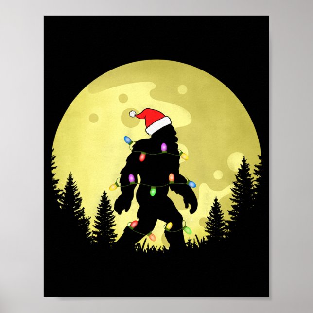 Poster Natal Divertido Bigfoot Chapéu de Papai Noel Lua S (Frente)