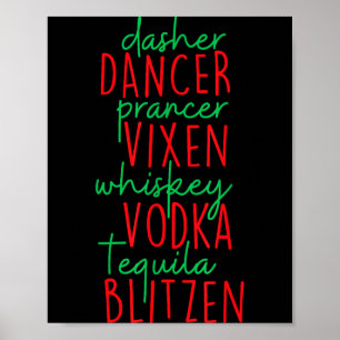 Poster Natal Divertido Dasher Dancer Prancer Vixen Whiske