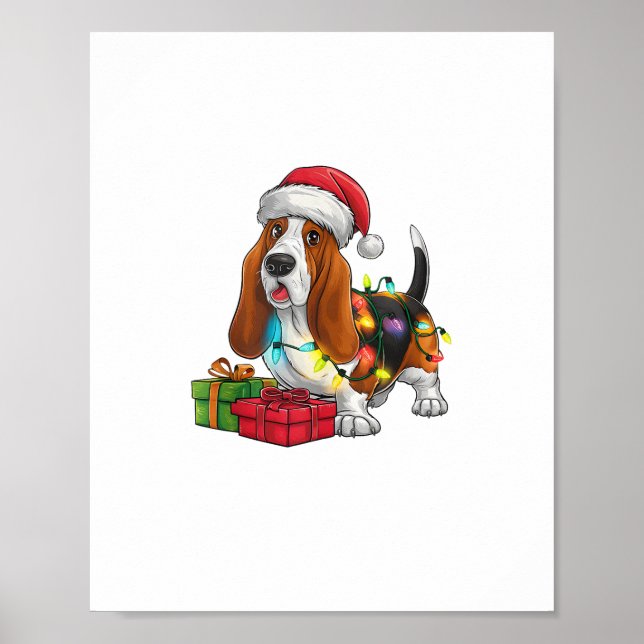 Poster Natal do Cachorro do Cachorro do Basset Santa Houn (Frente)