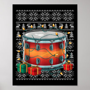 Poster Natal do Drum Musical Feio do Estilo do Sweater do