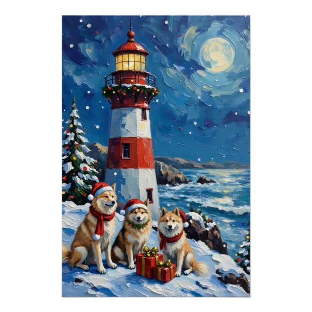 Póster Natal do Farol de Natal Samoyed (Frente)