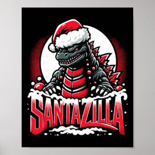 Poster Natal do Kaiju Santazilla Monstro Japonês Dinossa