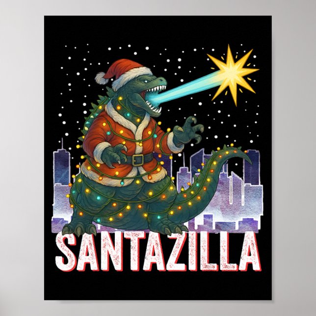 Poster Natal do Kaiju Santazilla Monstro Japonês Dinossa (Frente)