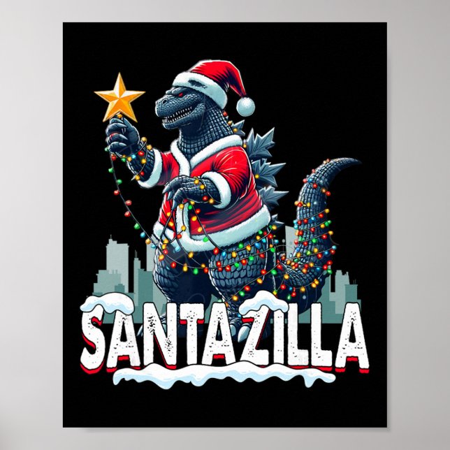 Poster Natal do Kaiju Santazilla Monstro Japonês Dinossa (Frente)