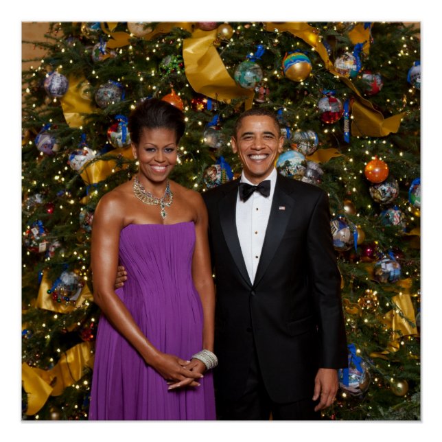 Póster Natal do Presidente Barack Obama e Michelle (Frente)